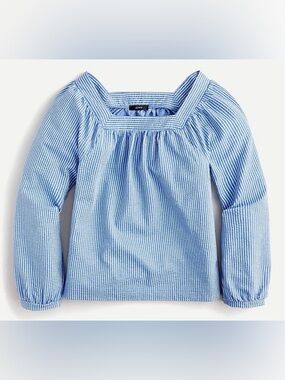 J.Crew Seersucker Square Neck Blue White Striped Knit Top XL Women AW133 New